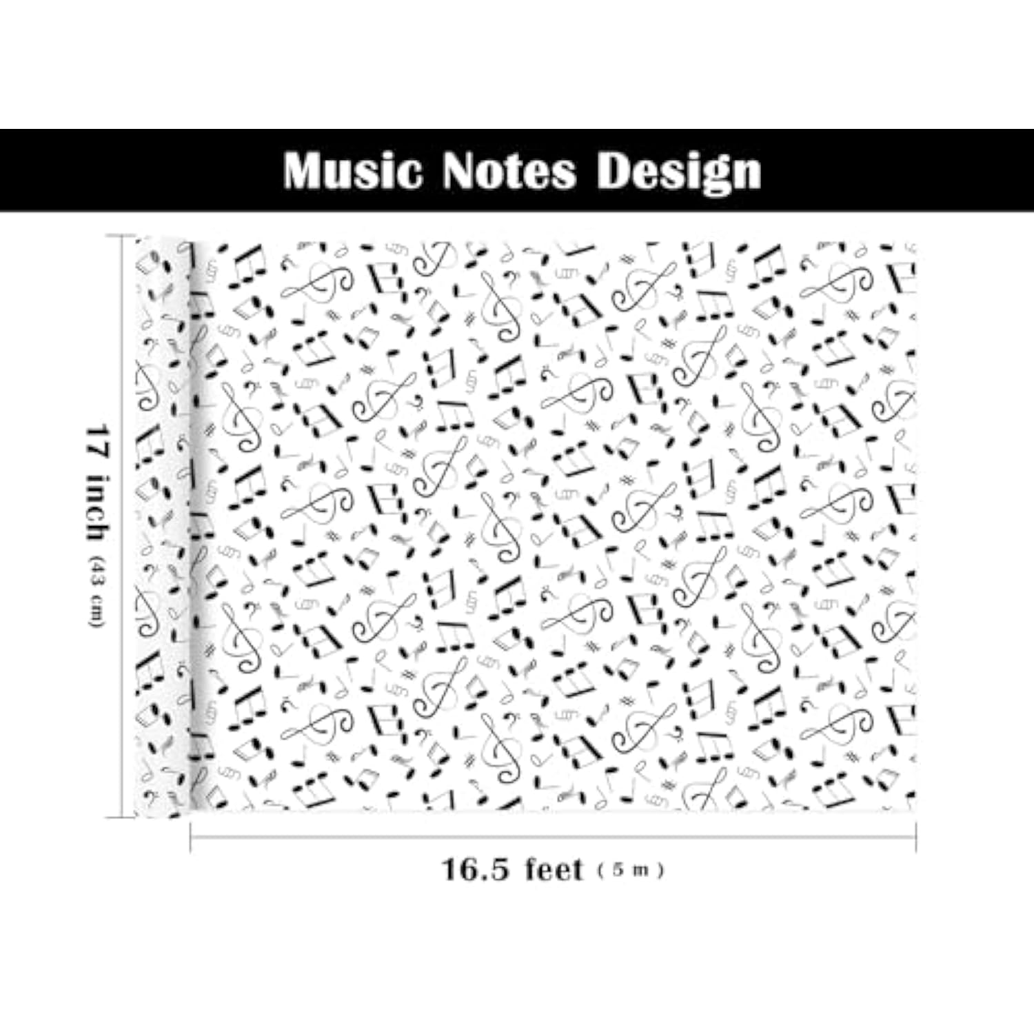 Music Notes Wrapping Paper Roll - Mini Roll - 17 Inch X 16.5 Feet - Musical Notes Design Perfect For Music Lovers, Birthday, Holiday