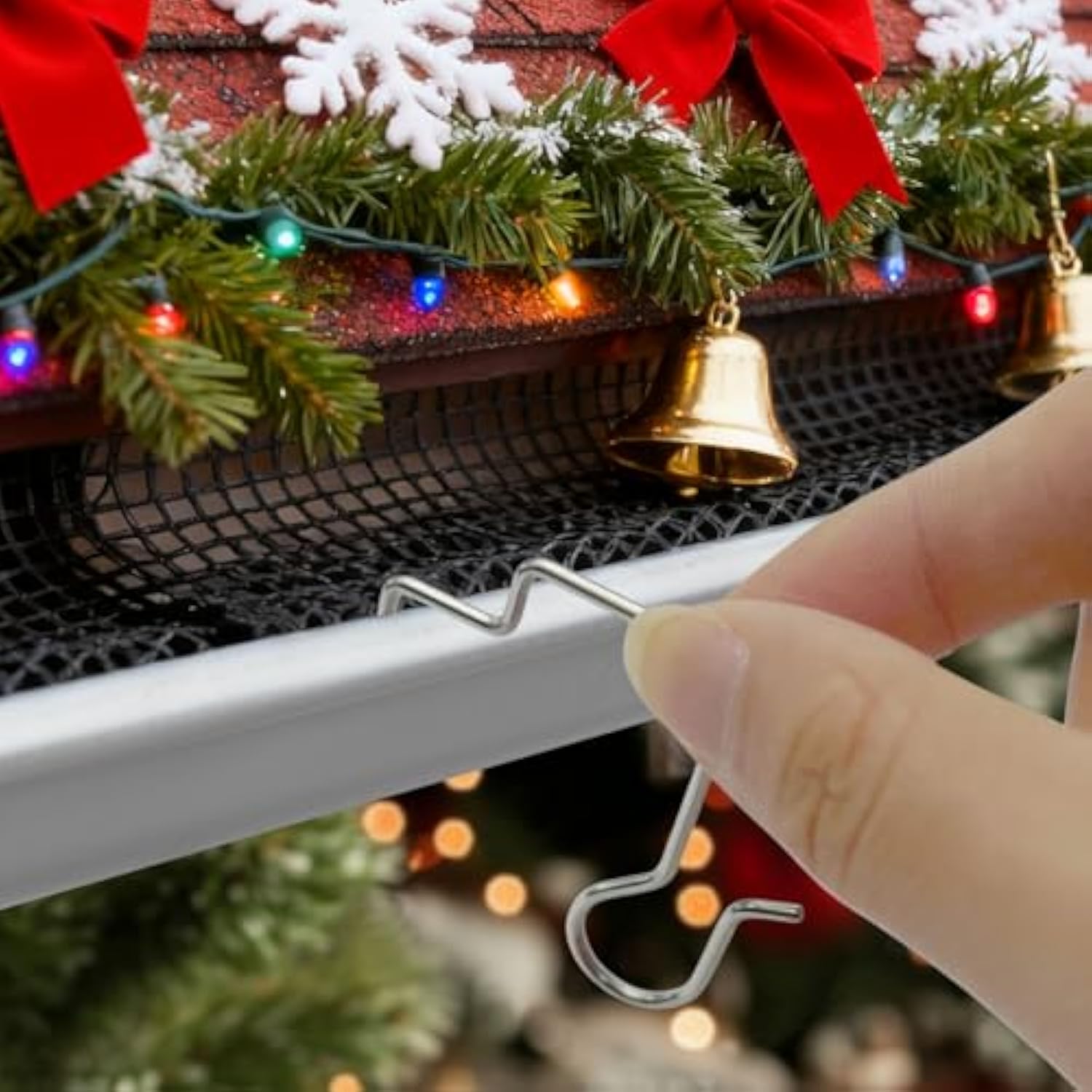 60 Pcs Gutter Light Hooks Outdoor Metal Gutter Clips Gutter Guards Christmas Light Hooks Clips Stainless Steel Gutter Hooks For Outdoor Halloween Christmas Lights Decoration