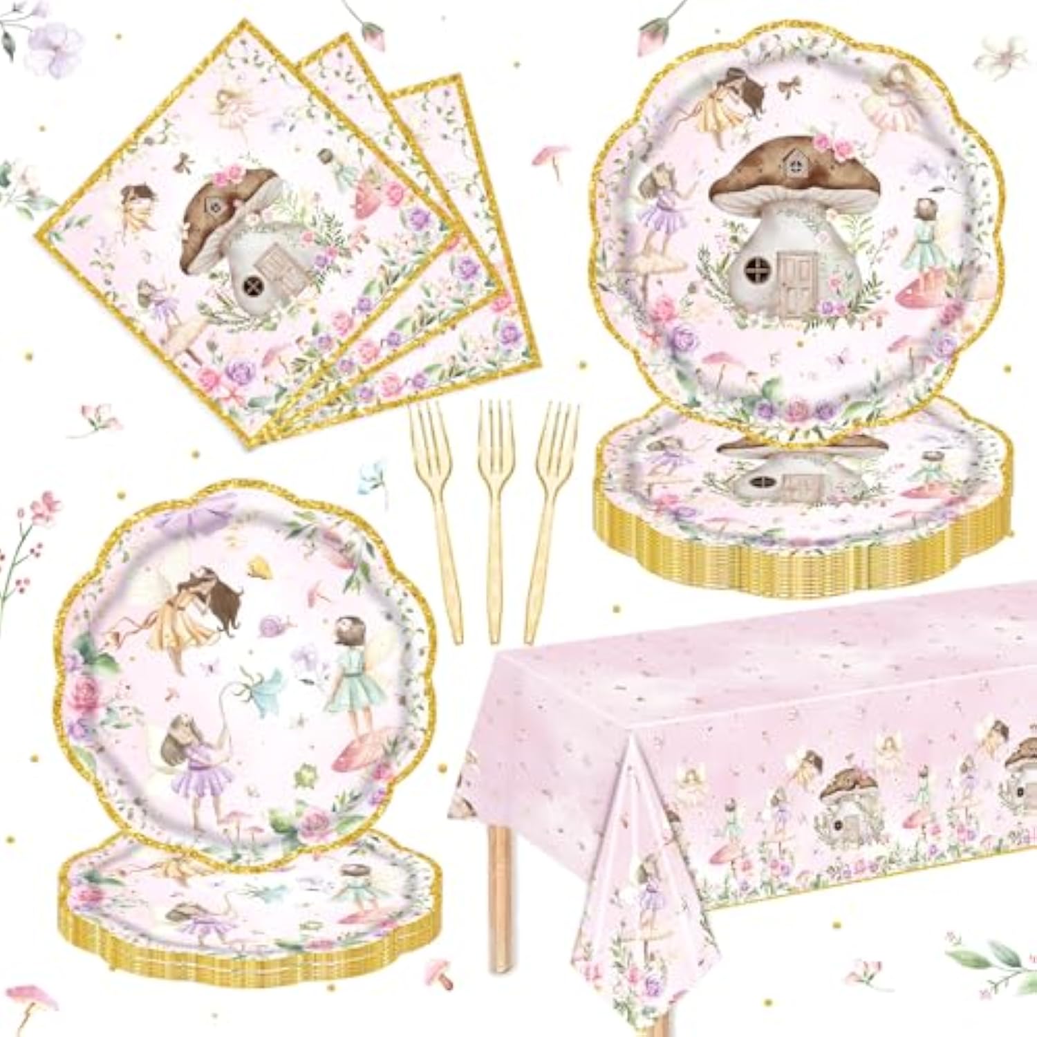 81Pcs Fairy Party Decorations For Girls 1St 2Nd Birthday Garden Flower Themed Baby Shower Party Supplies Fairies Enchanted Tableware With Paper Plates Napkins Cups Forks And Tablecloth Serve 20