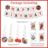 Casino Birthday Decorations - Casino Theme Birthday Backdrop, Banner, Hanging Swirls, 3D Table Card, Balloons And Cake Topper For Poker Theme Party Supplies