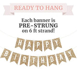 Pre-Strung Happy Birthday Banner - No Diy - Gold Glitter Birthday Party Banner - Pre-Strung Garland On 6 Ft Strands - Gold Bday Party Decorations & Decor. Did We Mention No Diy