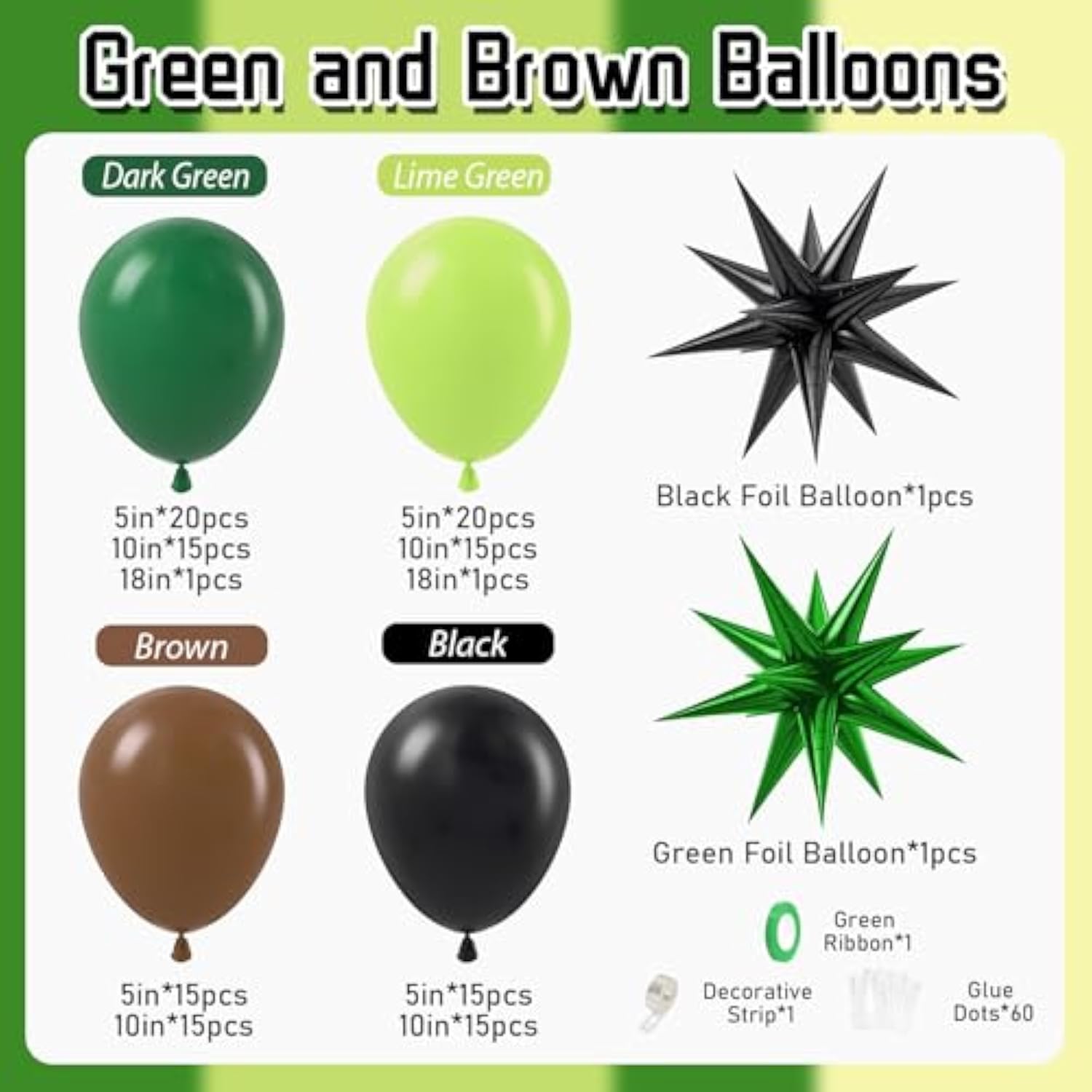 Green And Brown Balloon Arch Garland Kit With Brown Black Dark Lime Green Balloons For Jungle Video Game Theme Baby Shower Birthday Party Decorations