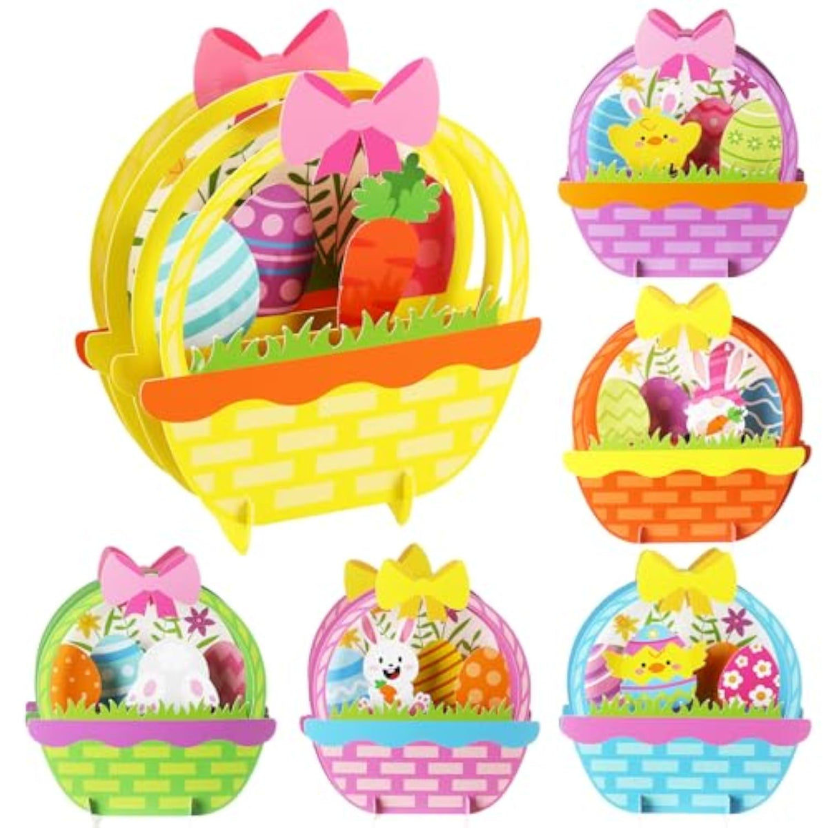 6 Sets Easter Craft Kits Easy Easter Paper Crafts Diy 3D Basket Bunny Egg Table Decorations Centerpieces For Spring Holiday Basket Stuffers Party Favors Activities Gifts Home Decorations