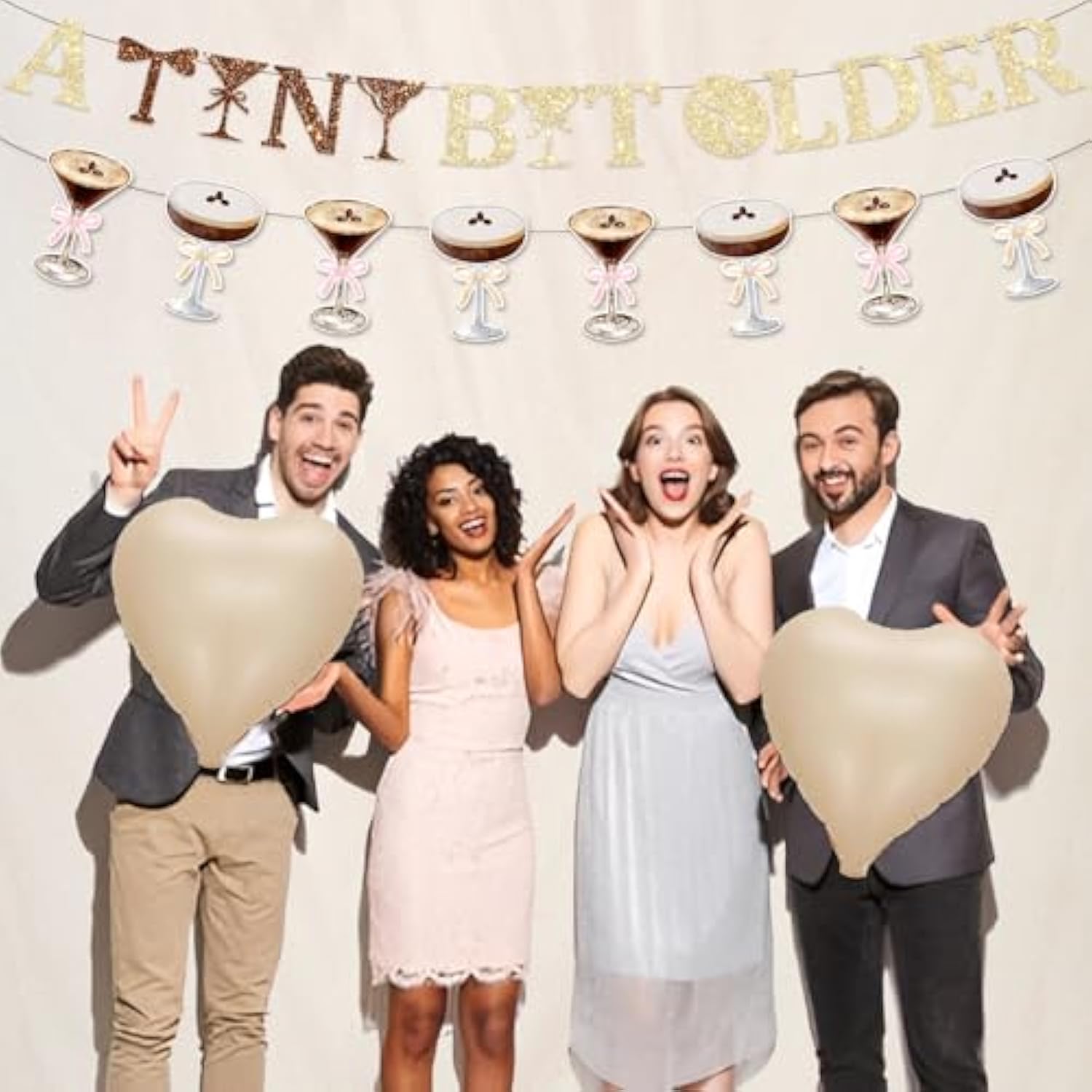 24Pcs Espresso Martini Birthday Party Decorations, A Tiny Bit Older Birthday Decorations Gold Brown Glitter Banner Balloons Hanging Swirls For Girls Women Martini Bachelorette Bridal Shower Party Supplies