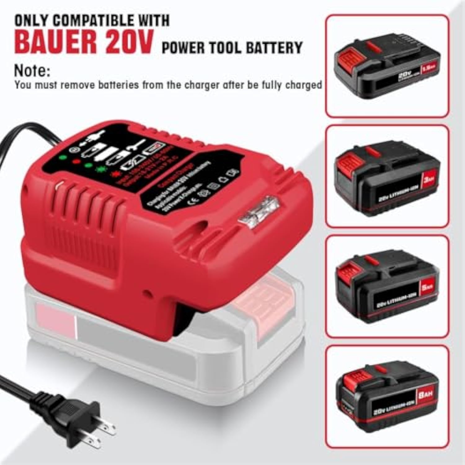 1701C-B Battery Charger Replacement For Bauer 20V, Rapid 2A 2/3 Size Fast Battery Charger For Bauer 20V Max Hyper Battery(No Battery)