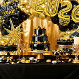 Black Gold Happy New Year 2026 Balloons Banner Fringe Curtain Party Decor