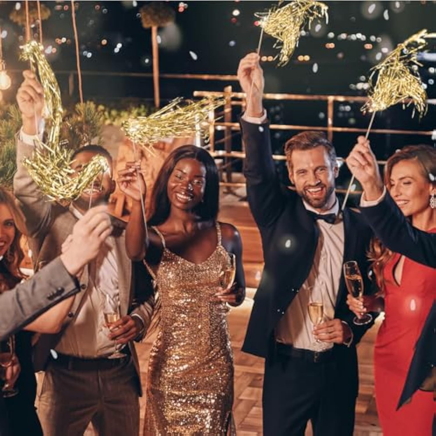 24 Pcs Lighted Wedding Wands Led Tinsel Wands Light Up Streamers Sparklers For Wedding Send Off And Exits Birthday Party Props Favors(Gold Tinsel)