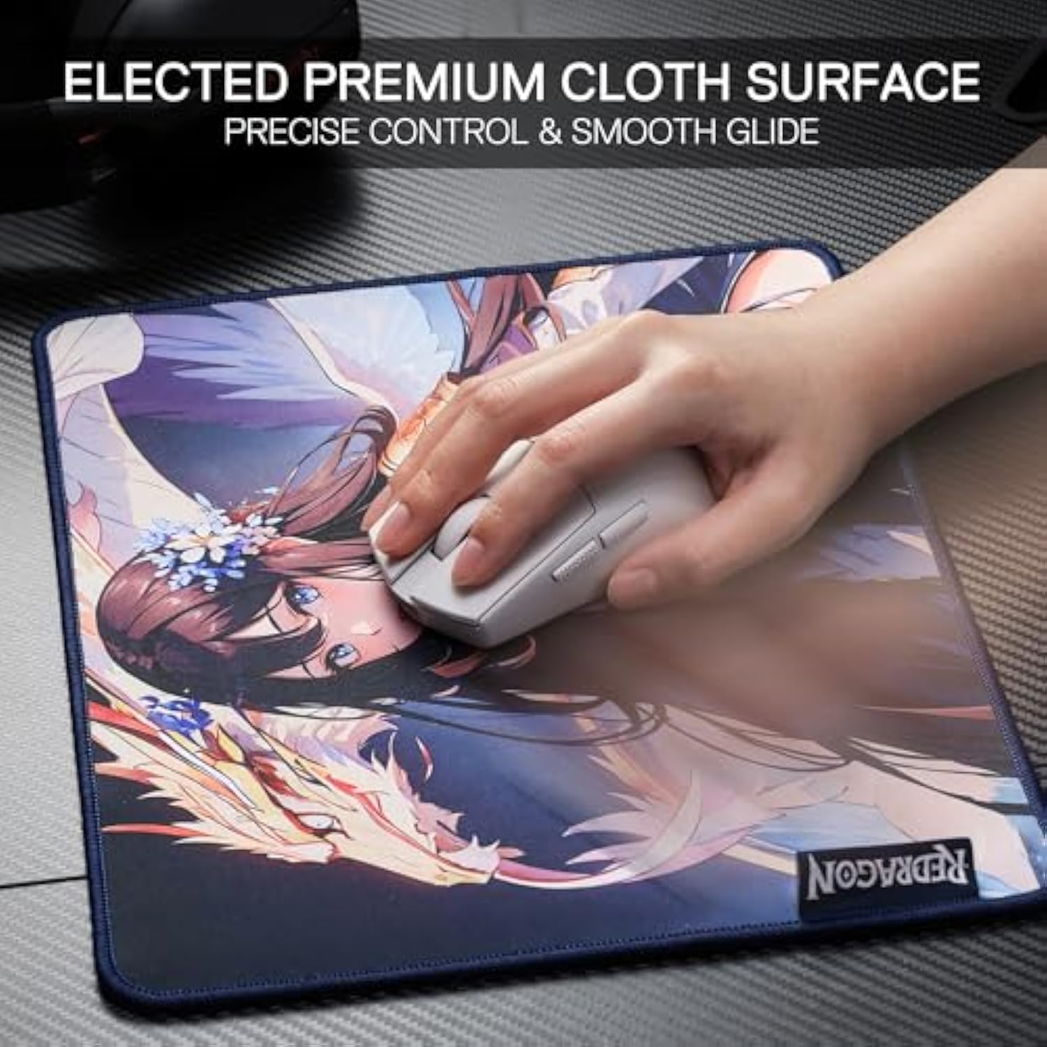 Redragon P046S Anime Gaming Mouse Pad - Smooth Lycra Surface, Anti-Slip Rubber Base, Spill-Resistant, Durable 5mm Thick Design, 13 x 10 inches, Dark Blue
