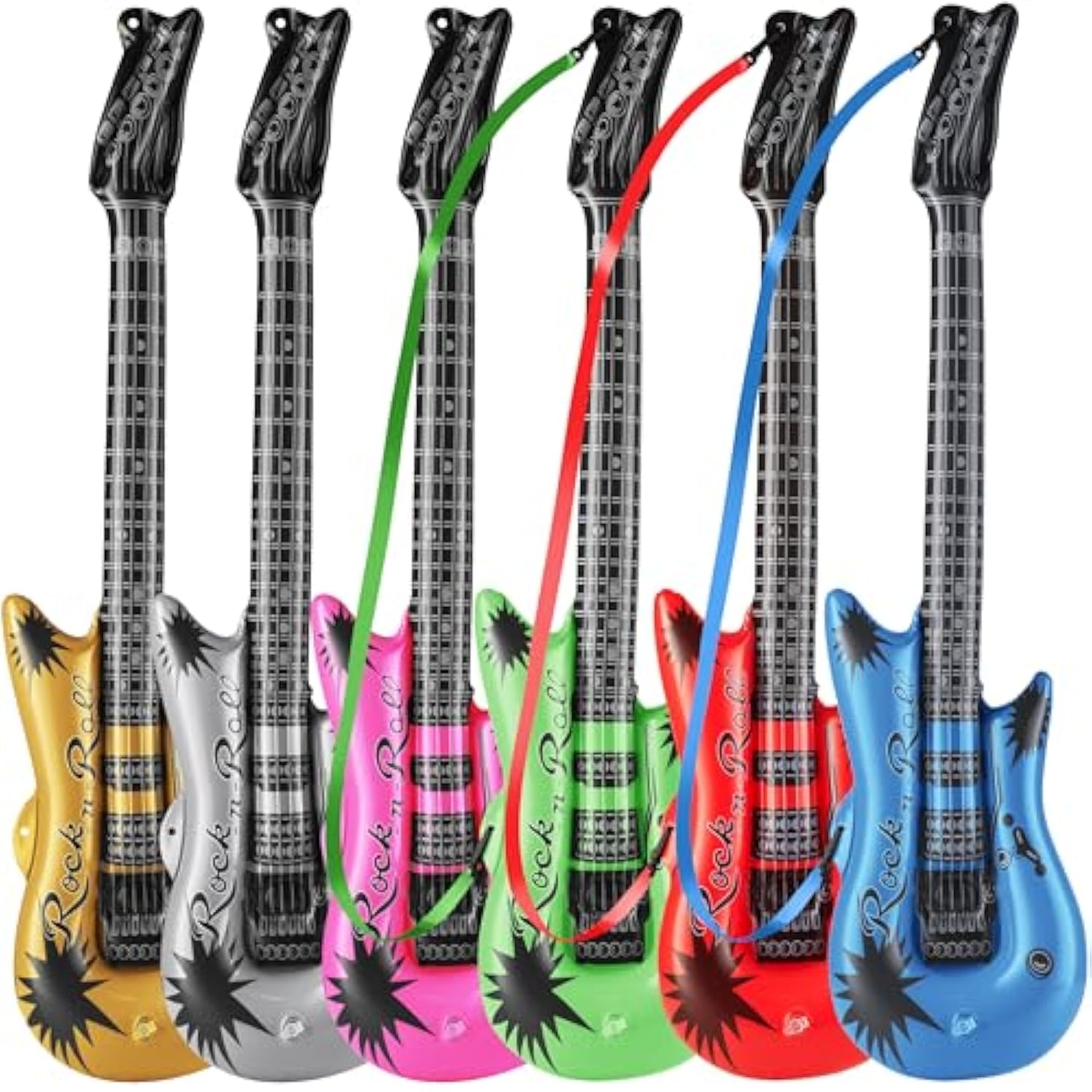 Inflatable Guitar For Kids - (Pack Of 6) 36-Inch Neon Blow Up Guitar Instruments, Party Favors, Giveaways, Dj-Props, Photo-Booth, Birthdays, Rock Star, Rock And Roll Party Decorations