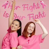 Breast Cancer Awareness Banner Her Fight is Our Fight Pink Glitter Party Decorations Cancer Free Celebration