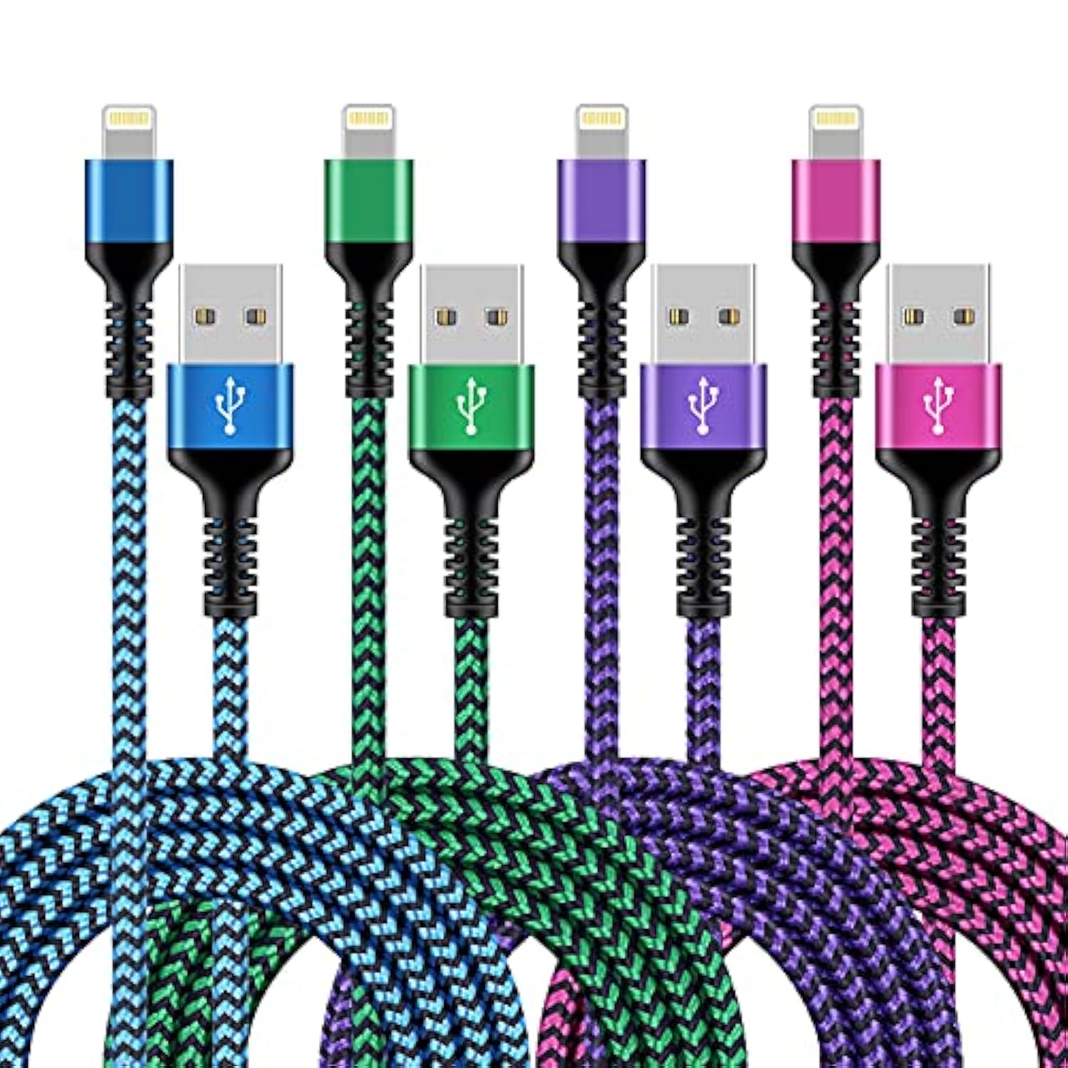 Iphone Charger Cable Cord 6Ft Braided Charging Apple Original Nylon Usb Cords Fast Charge Wire For Iphone 14 13 12 11 Pro Max Mini Se X 8 7 6S Plus, Ipad, Long Cables Power Adapter Cargador 6Ft -4Pack