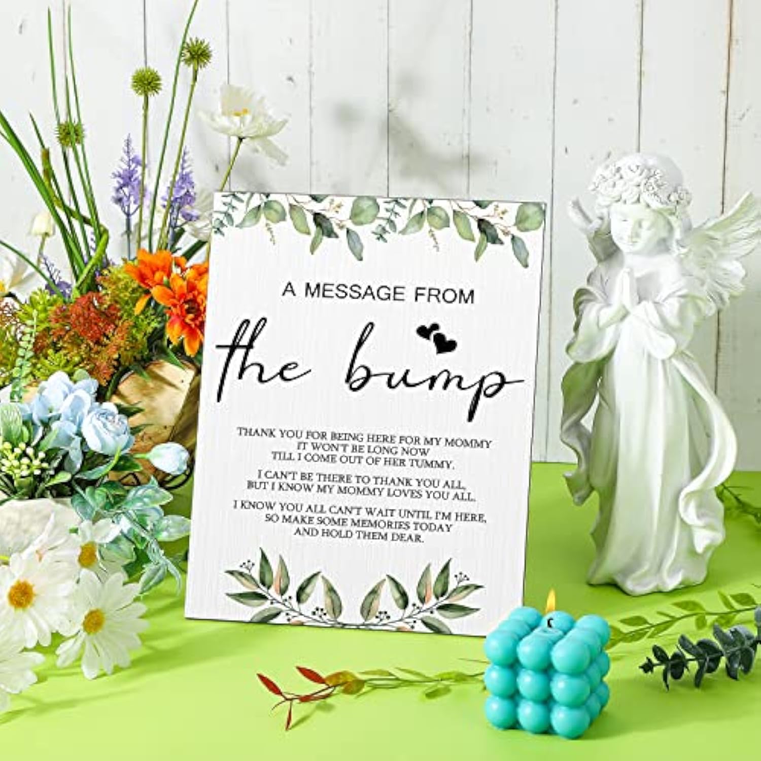 Cool Baby Shower Tabletop Decoration A Message From The Bump Wooden Baby Shower Games Sign Greenery Cute Gender Reveal Party Thank You Sign, 11.2 X 8.66 Inches(Greenery)