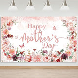 Happy Mothers Day Banner Backdrop Pink Mother's Day Decorations Banner Floral Thank You Mom Mothers Day Background Photo Booth Props(6x3.6ft)