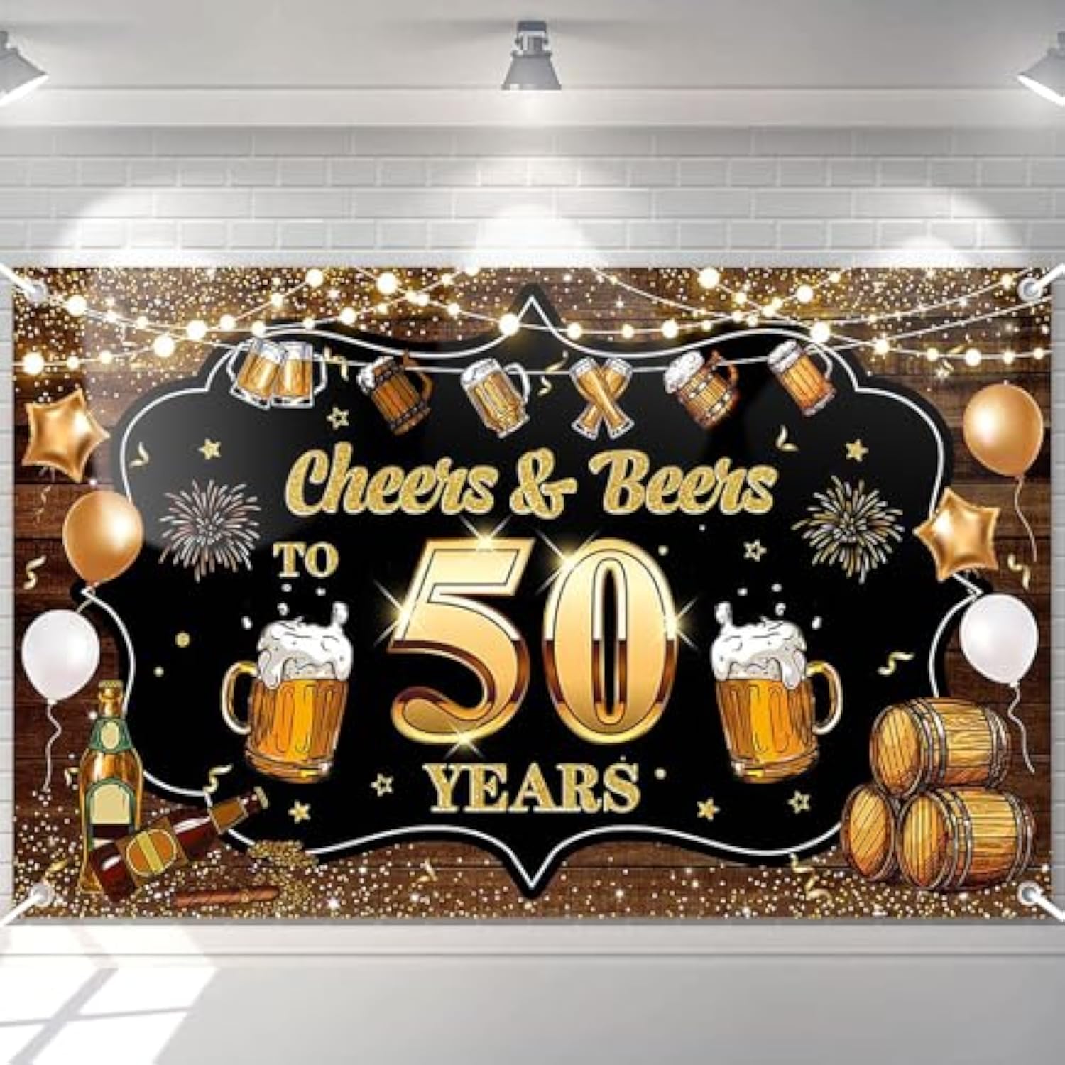 Cheers & Beers To 50 Years Backdrop Banner Black And Gold Happy 50Th Birthday Decorations 50Th Anniversary Banner Beer Whiskey 50 Year Old Birthday Banner For Men Women 70.8 X 43.3 Inch