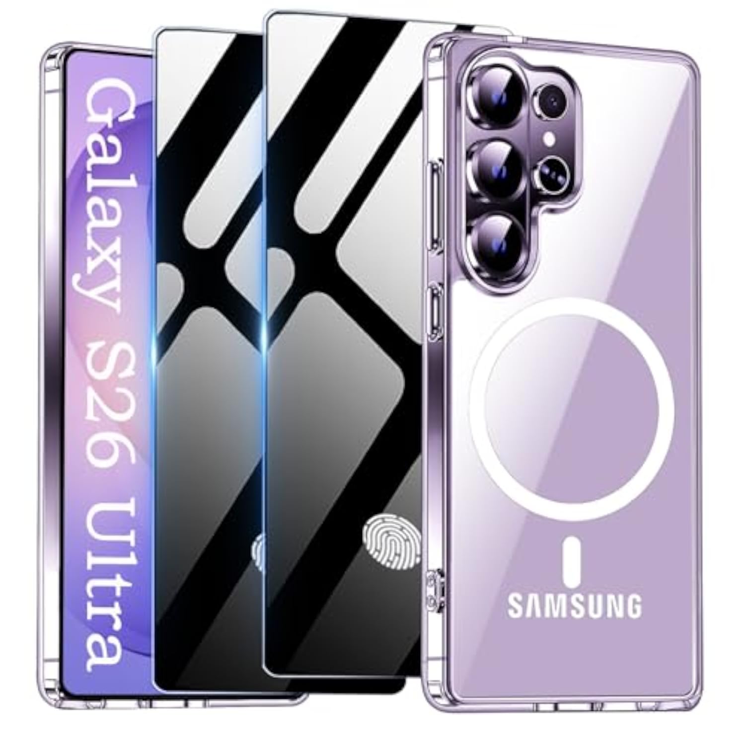 Samsung Galaxy S26 Ultra 5G Clear Magnetic Phone Case with Camera Protection and Privacy Screen Protector