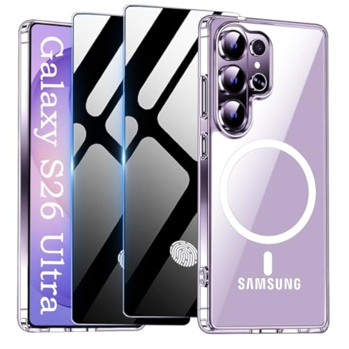 Samsung Galaxy S26 Ultra 5G Clear Magnetic Phone Case with Camera Protection and Privacy Screen Protector
