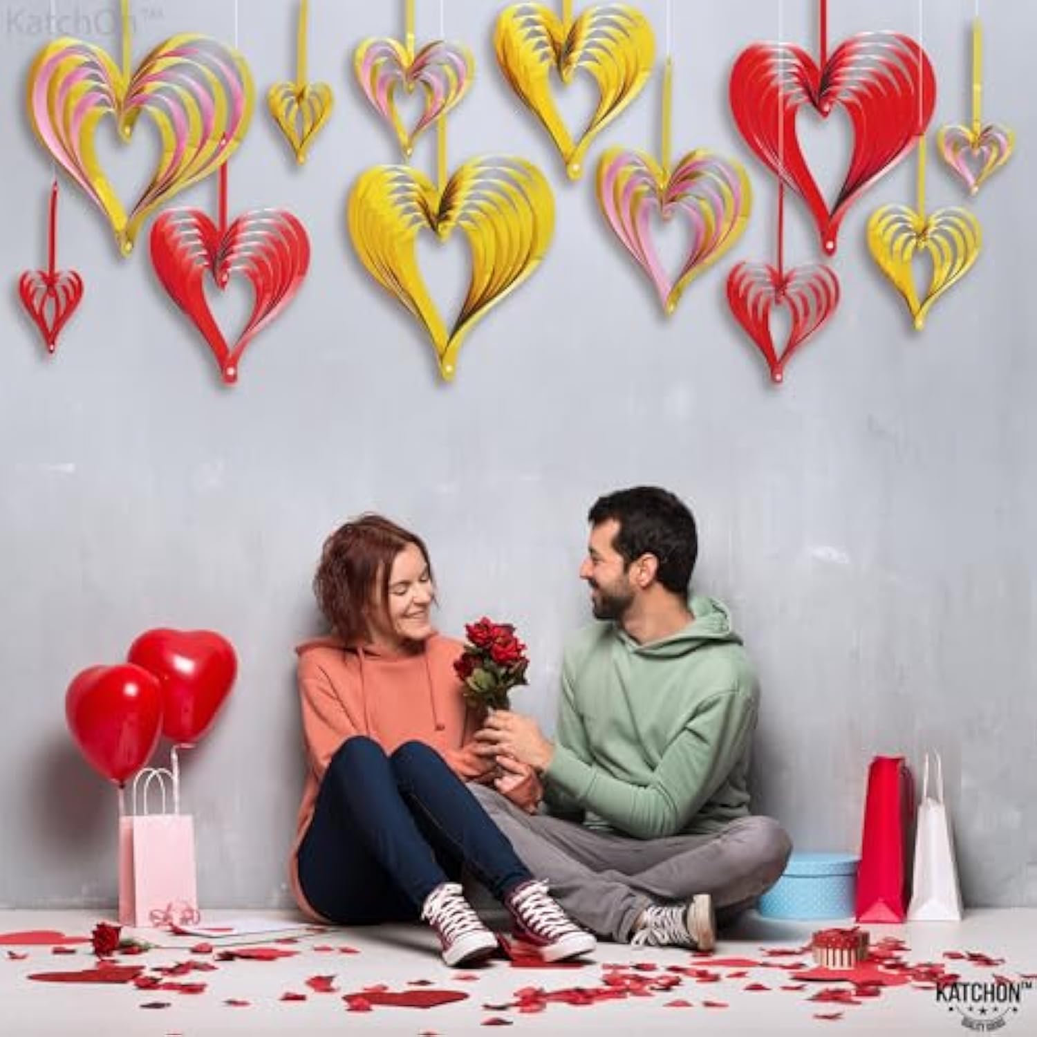 3D Valentines Hanging Decorations - 10 Inch, Pack Of 12 | Valentines Day Hanging Swirls, Valentines Day Hanging Decorations | Heart Garland Valentines Day Decorations, Valentines Decorations