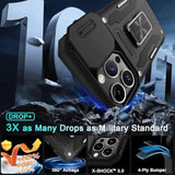 Case For Iphone 15 Pro Max With Slide Camera Cover+Screen Protector(1 Pack), Rotated Ring Kickstand Military Grade Shockproof Protective Cover 6.7 Inch-Black