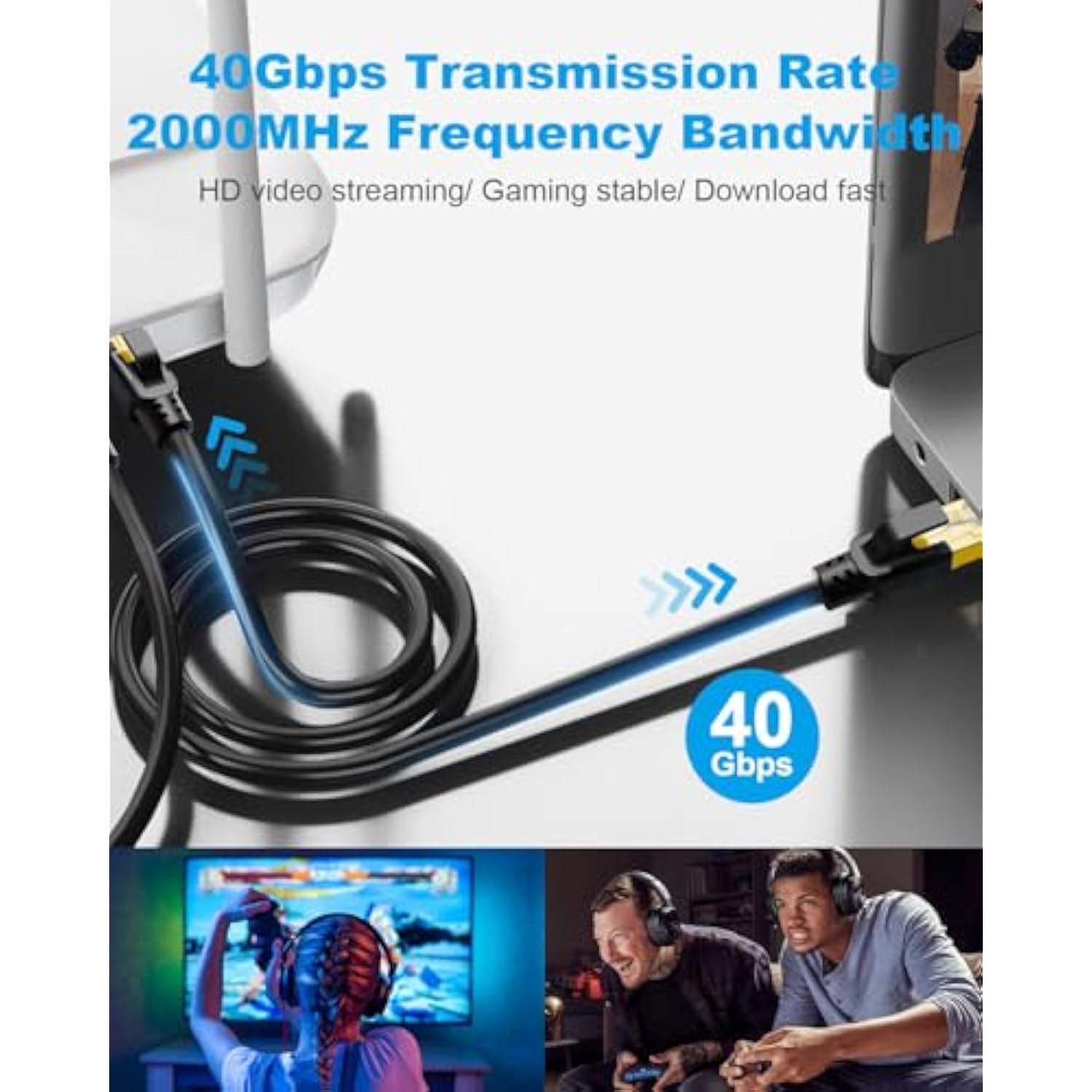 Cat8 Ethernet Cable 33Ft, High Speed 40Gbps 2000Mhz Sftp Internet Network Cabl