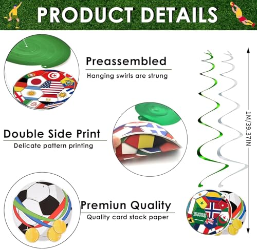 24pcs Soccer Hanging Swirls for Party Decorations, 12Pcs Soccer Flag Hanging Swirls and 12pcs Hanging Swirls for Soccer Birthday Party Home Sports Club Bar Decorations