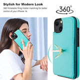 Compatible With Iphone 14 Case Wallet With Card Holder, 360°Rotation Finger Ring Holder Kickstand, Rfid Blocking Leather Protective Double Buttons Shockproof Cover 6.1 Inch Green