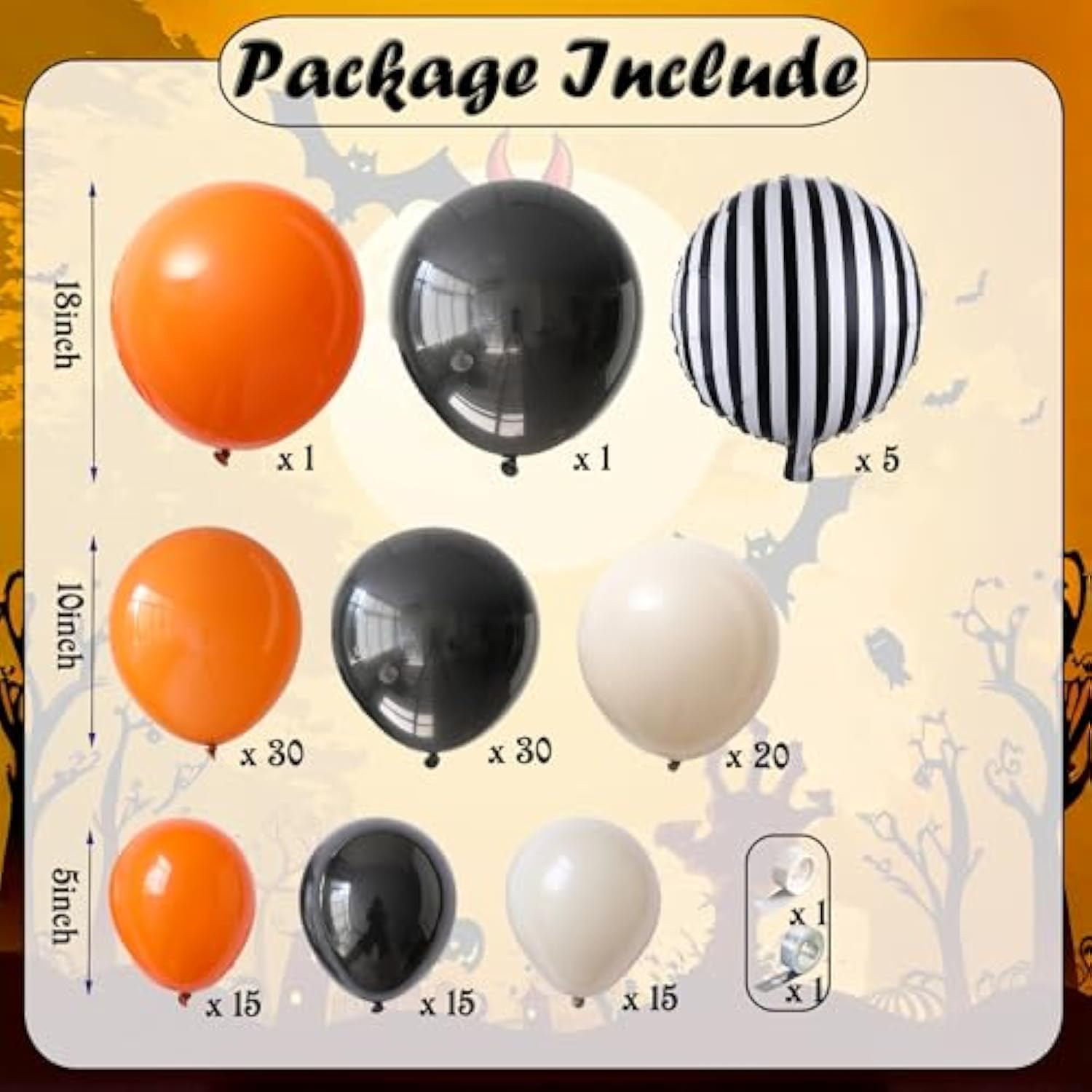 Halloween Balloon Garland Arch Kit 135pcs Burnt Orange Black Sand White Balloons Party Decorations