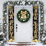 2026 New Year Porch Banner with Black Gold Fireworks and Balloons