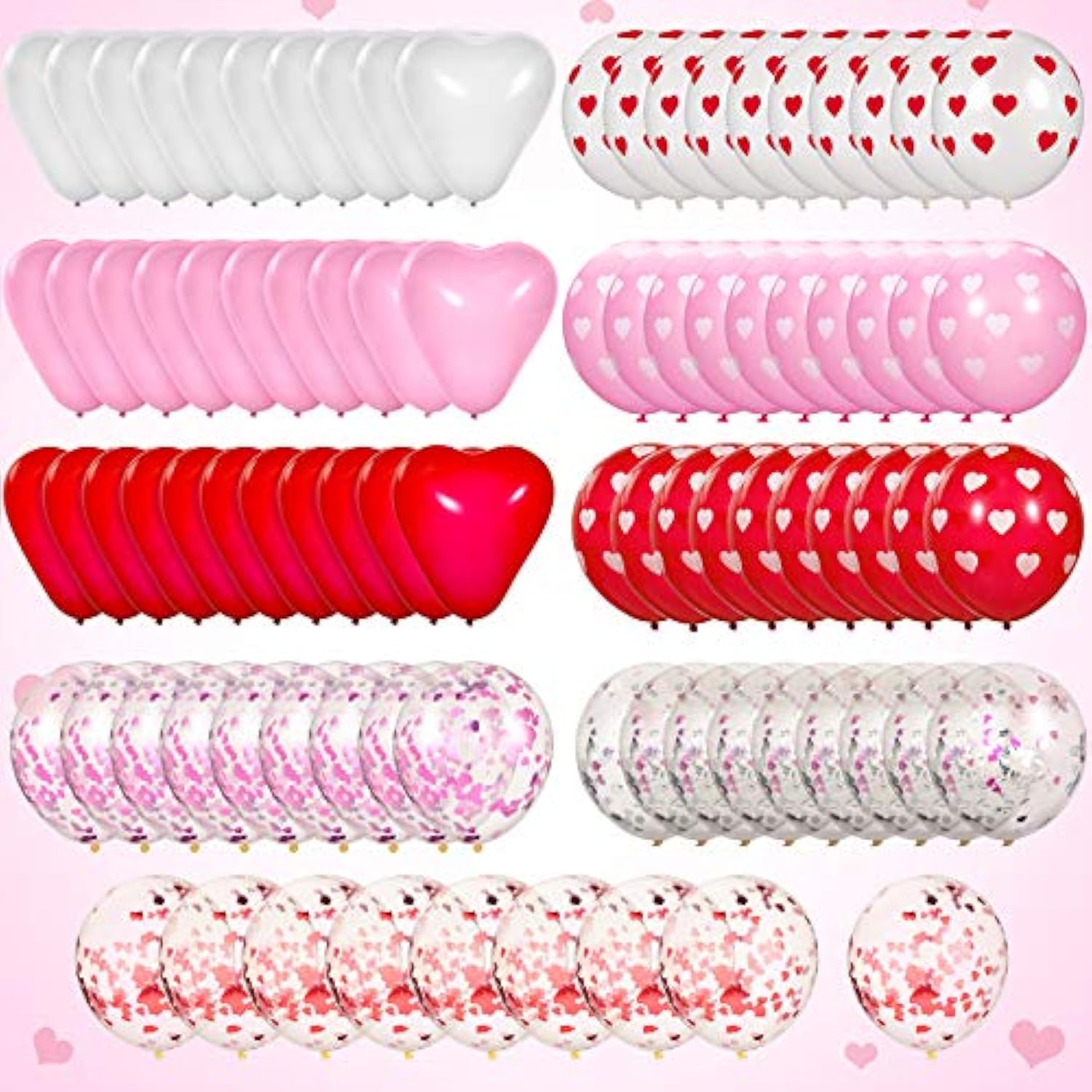 90 Pieces Valentine'S Day Balloons Kit Heart Shaped Pink Red Heart Print Latex Confetti Balloons For Valentine Party Supplies Decorations