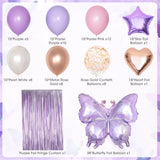 Purple Pink Birthday Party Decorations, Butterfly Confetti Rose Gold Lavender Balloons Happy Birthday Banner Fringe Curtains Hanging Swirls Circle Dots Tassels Pompoms For Mothers Day Women Girls