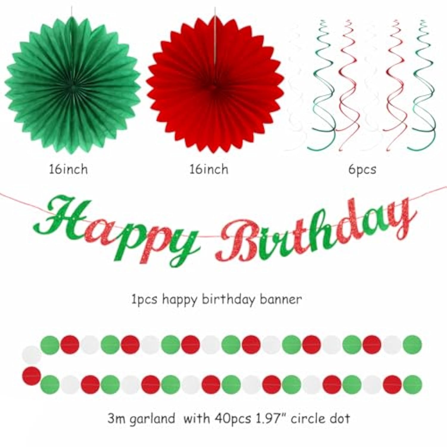 21pcs Red White Green Mexican Christmas Birthday Party Decorations Garland