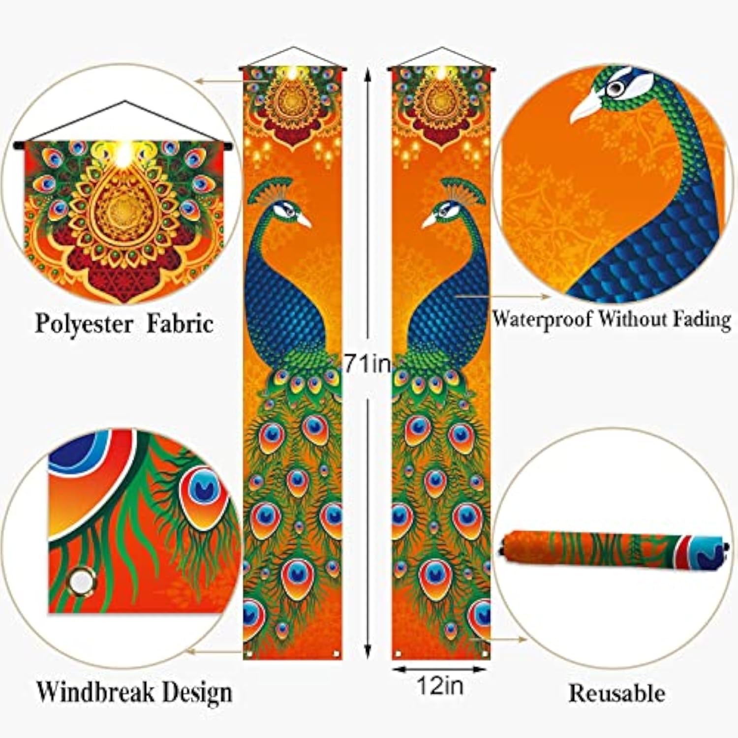 Diwali Porch Banner Deepavali Festival Of Lights Peacock Indian Holiday Party Decor Front Door Wall Hanging Banner Decoration