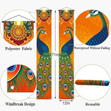 Diwali Porch Banner Deepavali Festival Of Lights Peacock Indian Holiday Party Decor Front Door Wall Hanging Banner Decoration