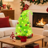 2 Ft Gringchs Christmas Tree Decorations, Bendable Lime Green Table Top Christmas Tree With Mini Ball Ornaments, Artificial Whimsical Decor For Home Office Holiday Party