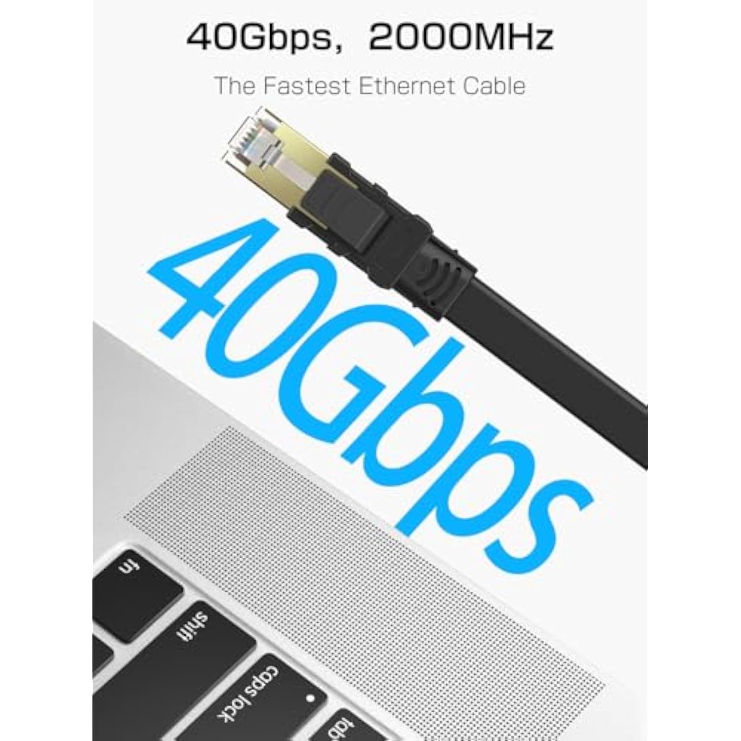 Cat 8 Ethernet Cable 30Ft, High Speed 40Gbps 2000Mhz Flat Internet Network Pat