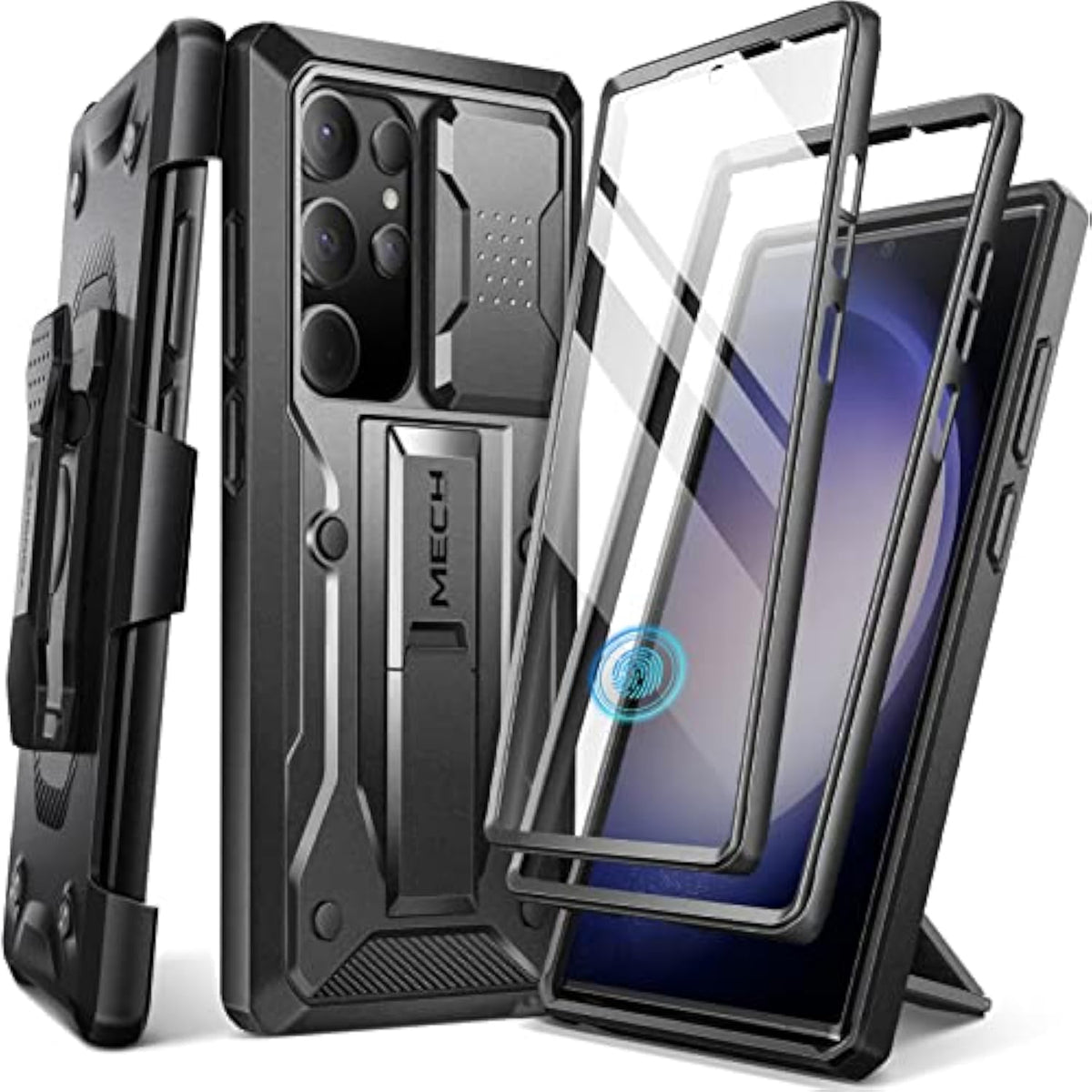 For Samsung Galaxy S23 Ultra Case, [Built-In Slide Camera Cover & Screen Protector] [2 Front Frame] Military Grade Shockproof S23 Ultra Phone Case With Kickstand & Belt-Clip 6.8", Black