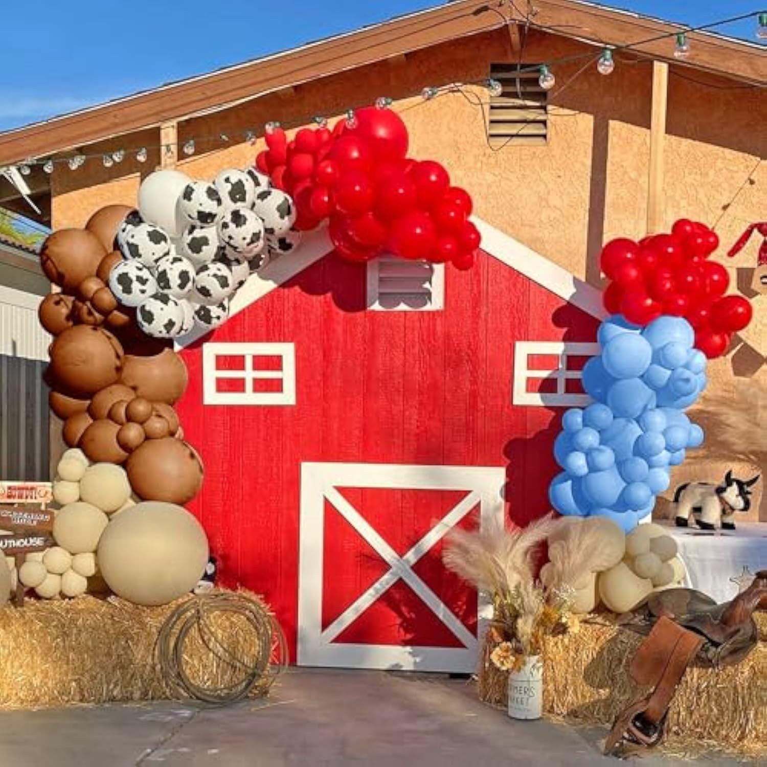 158 Pcs Red Blue Cow Balloons Arch Garland Kit Cow Party Decorations For Baby Shower Birthday Farm Western Theme Party Supplies Decorations