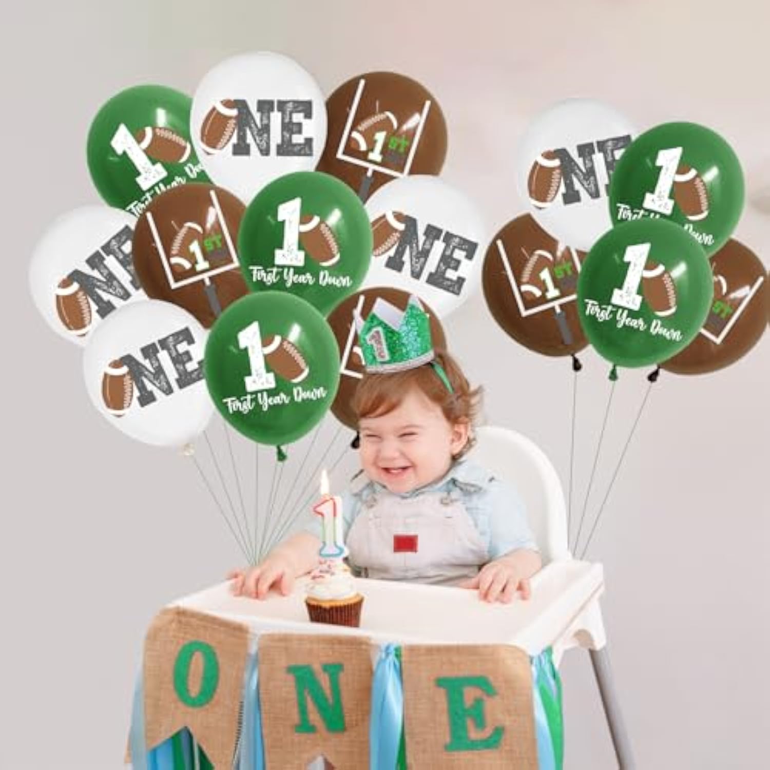 45Pcs First Year Down Balloons First Birthday Football Balloons Football Latex Balloon First Year Down Birthday Party Decorations Football Party Balloon Sports Balloon