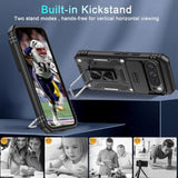 Case For Google Pixel 9 Pro Xl With Slide Camera Cover+Screen Protector(1 Pack), Rotated Ring Kickstand Military Grade Shockproof Protective Cover-Black