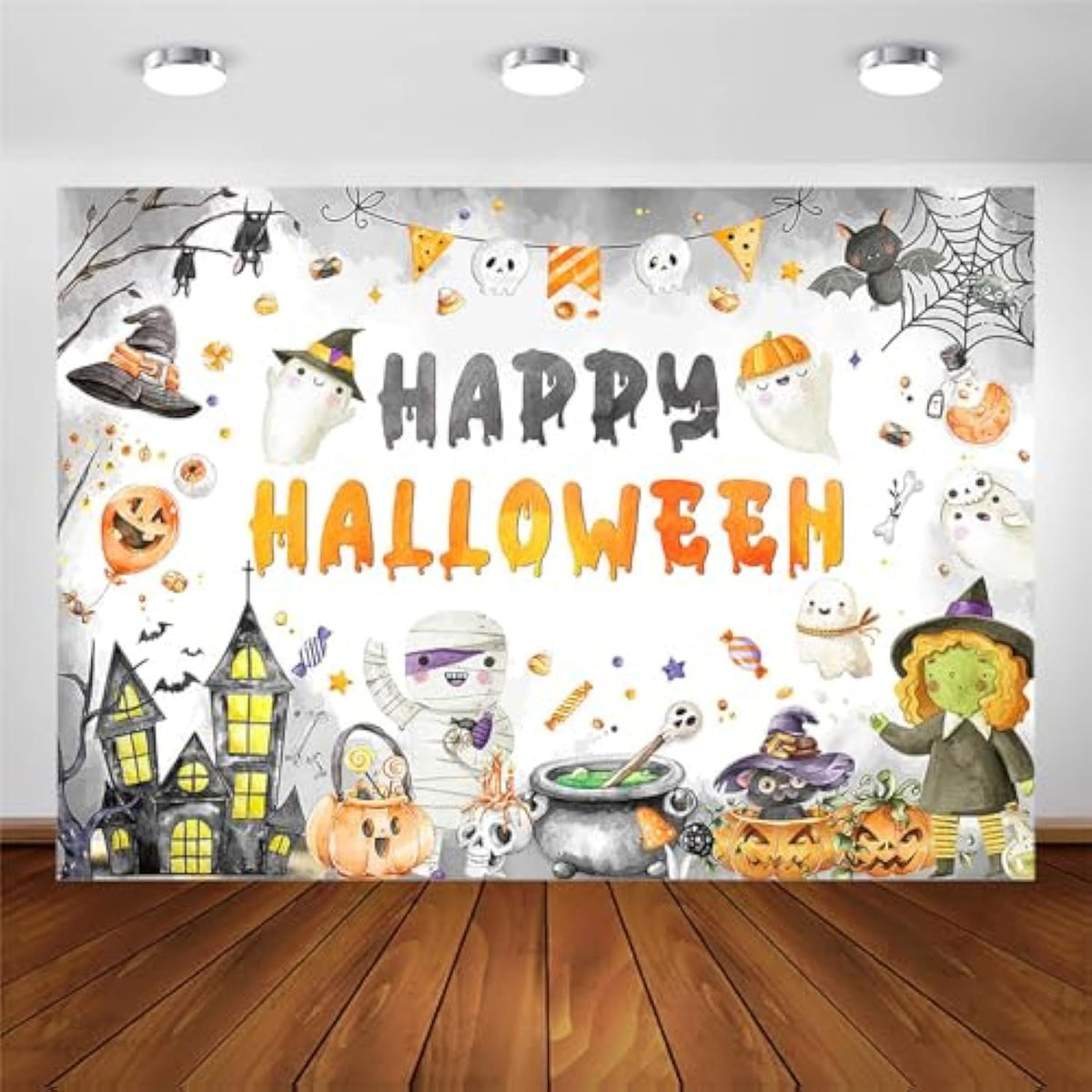 Happy Halloween Backdrop Cartoon Party Banner Spooky Ghost Photography Background 7x5ft