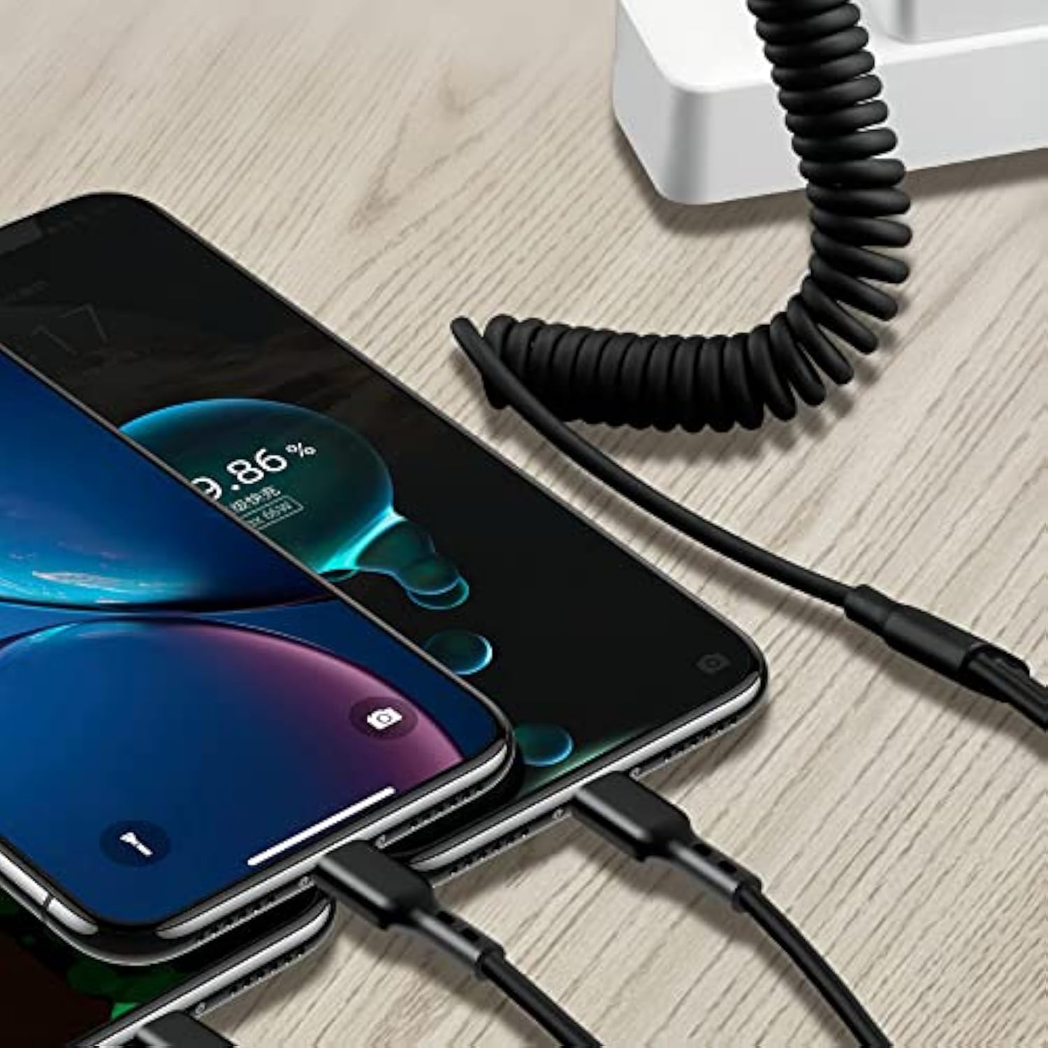 Retractable Usb A To Usb C Multi Charging Cable,Coiled 5A 3 In 1 Multiple Usb