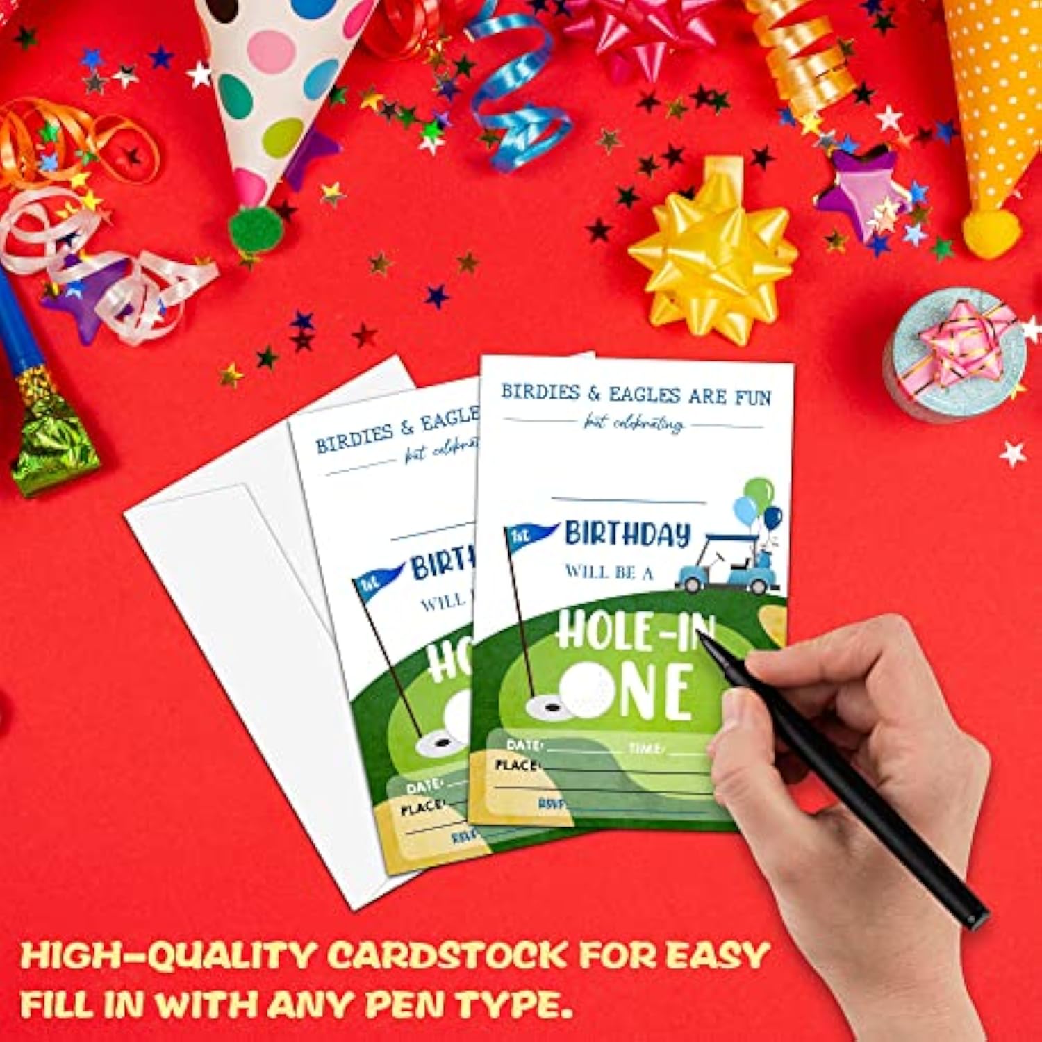 1St Golf Birthday Party Invitation, Hole In One Themed Fill-In Invites, 20 Invitations With Envelopes For Men & Women (4" X 6"), Adults Golf Party Favors Decorations And Supplies -52