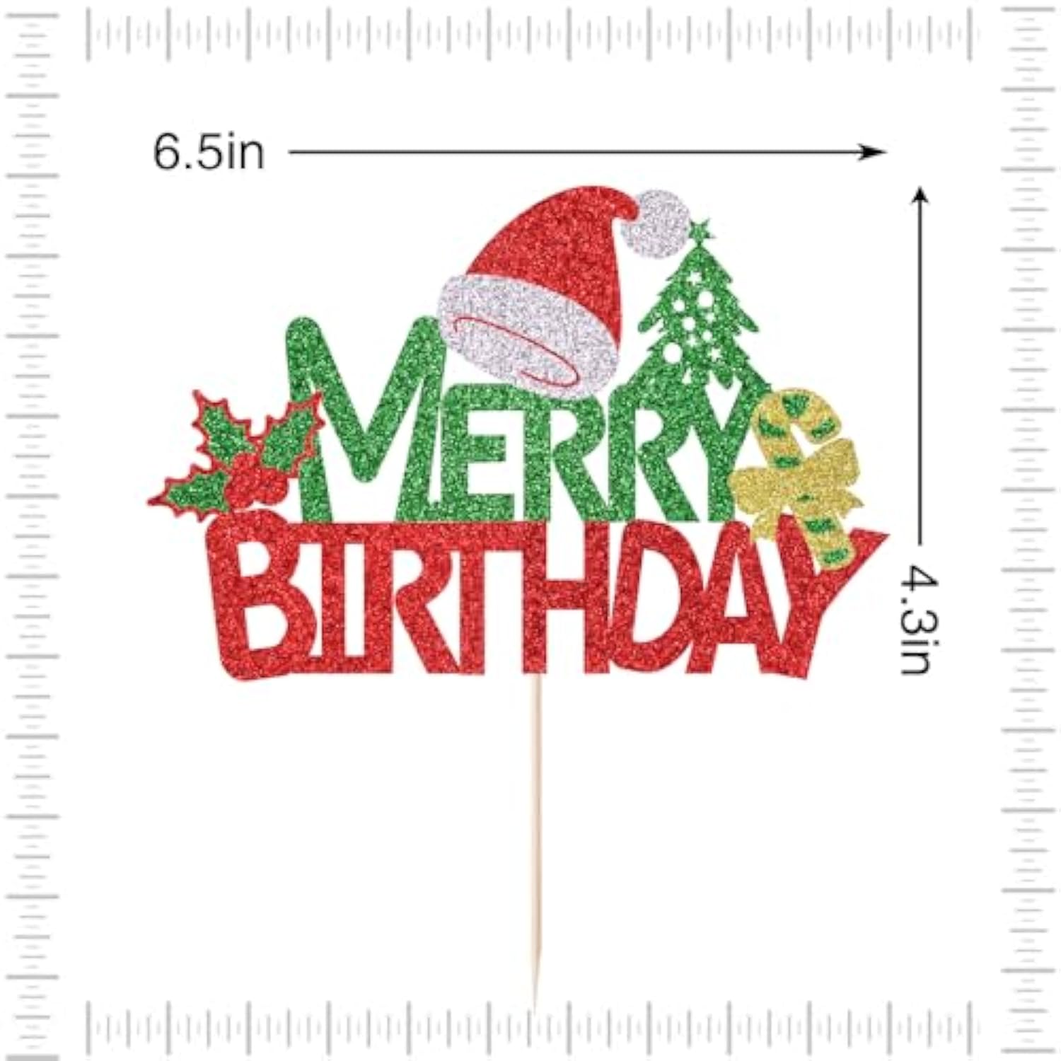 Merry Birthday Cake Topper,New Year Christmas Holiday Party Supplies,Red & Green Glitter Christmas Cake Decorations?Winter Holiday Cake Picks-Christmas Birthday Party Supplies(Birthday 2)