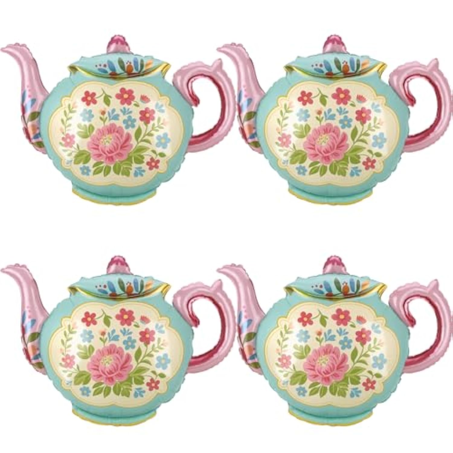 4 Pcs Tea Party Balloons, 35" Huge Teapot Aluminum Foil Balloons For Birthday, Baby Shower, Wedding, Bridal, Engagement, Bachelorette, Princess, Let'S Par Tea Garden Party Decorations Supplies