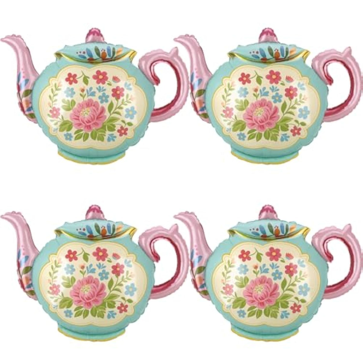 4 Pcs Tea Party Balloons, 35" Huge Teapot Aluminum Foil Balloons For Birthday, Baby Shower, Wedding, Bridal, Engagement, Bachelorette, Princess, Let'S Par Tea Garden Party Decorations Supplies