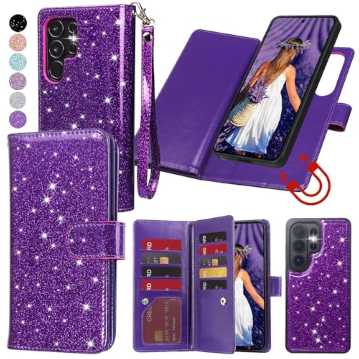 Galaxy S26 Ultra Wallet Case Magnetic Detachable Deep Purple