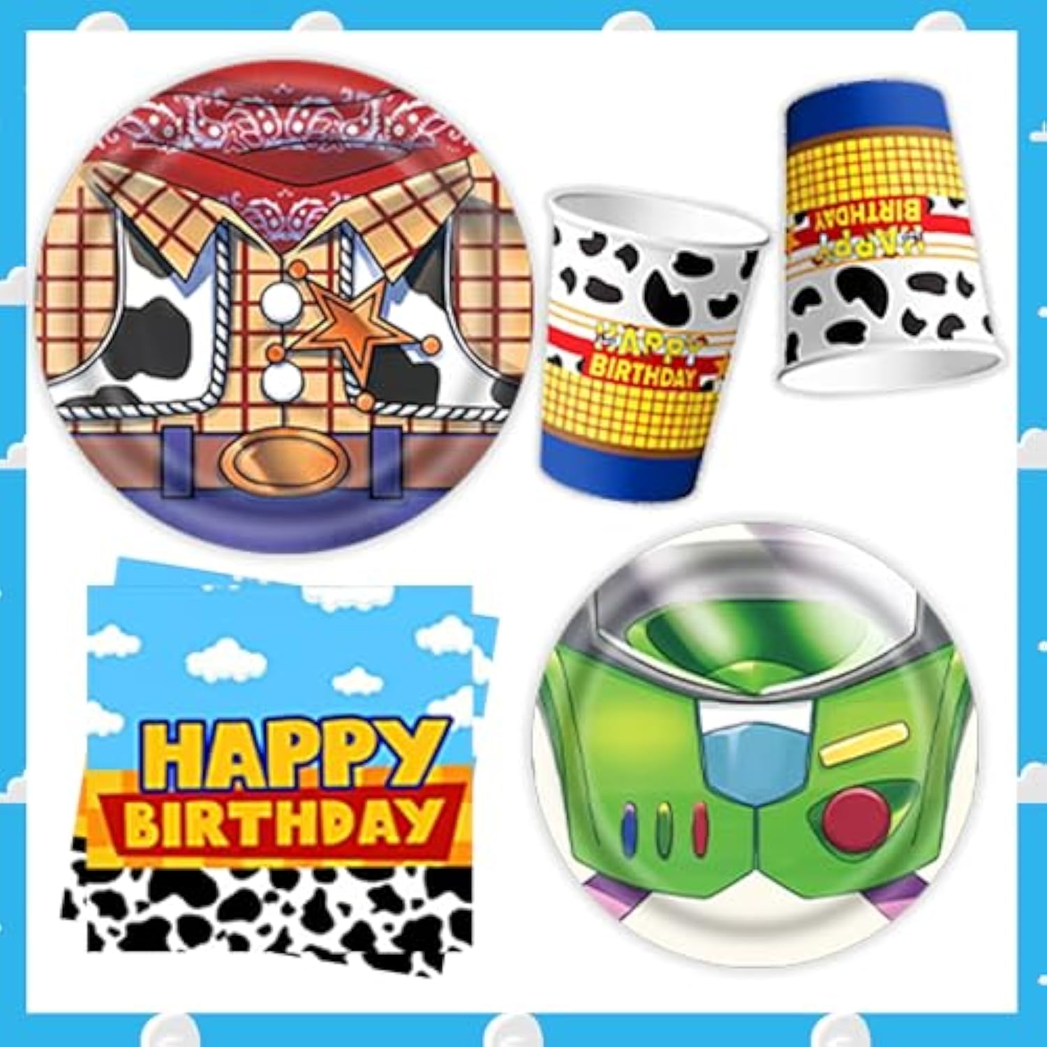 Toy Birthday Party Supplies,123Pcs Party Decorations Include 6 Different Style Paper Plates,Banner,Tablecloth,Napkins And Cups For Boys Girls Birthday Decor, Serve 30+Guest