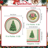 Christmas Party Supplies Kit, Serve 50, Christmas Tree Disposable Dinnerware Includes: Paper Dinner Plates, Dessert Plates, And Napkins, Great For Merry Christmas Party Decorations
