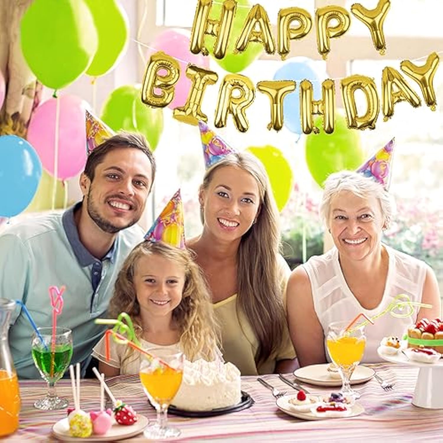 Gold Happy Birthday Balloons Banner 16 Inch Mylar Foil Letters, Inflatable Party Decor And Birthday Decorations For Women, Men, Boys & Girls Kids And Adults, Reusable, Party Supplies