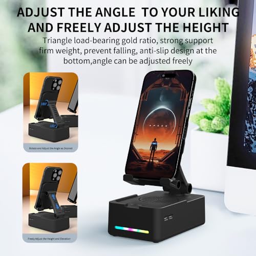 Foldable Phone Stand with Speaker, Gifts for Men Women, Wireless Bluetooth Speaker with Cell Phone Stand and Anti-Slip Base Led RGB Light HD Surround