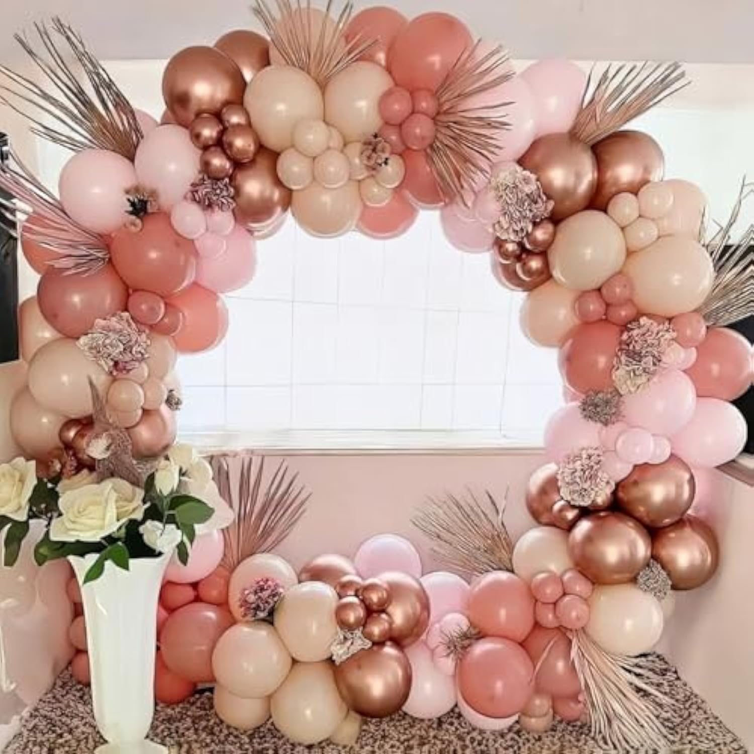 Blush & Rose Gold Balloon Garland Kit: Boho Baby Shower Decor